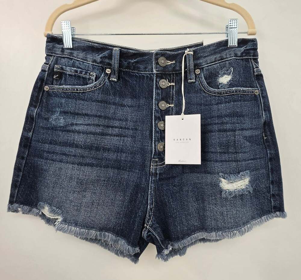 New NWT KanCan Denim Shorts High Rise Button Fly Size Large
